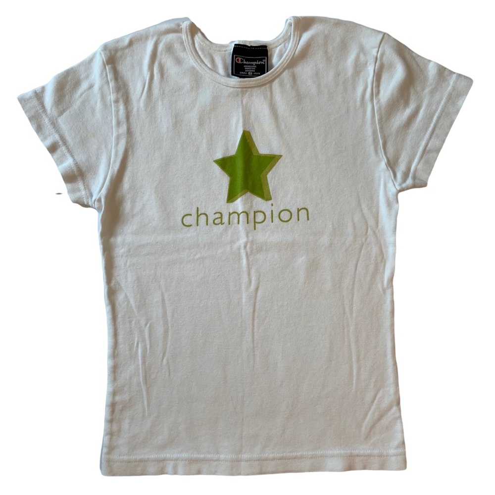 Champion Girls Star Motif White Green T Shirt Medium